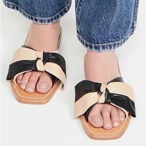 Larroude Eloise Black Tan Bow Slides Sandals Size 8.5